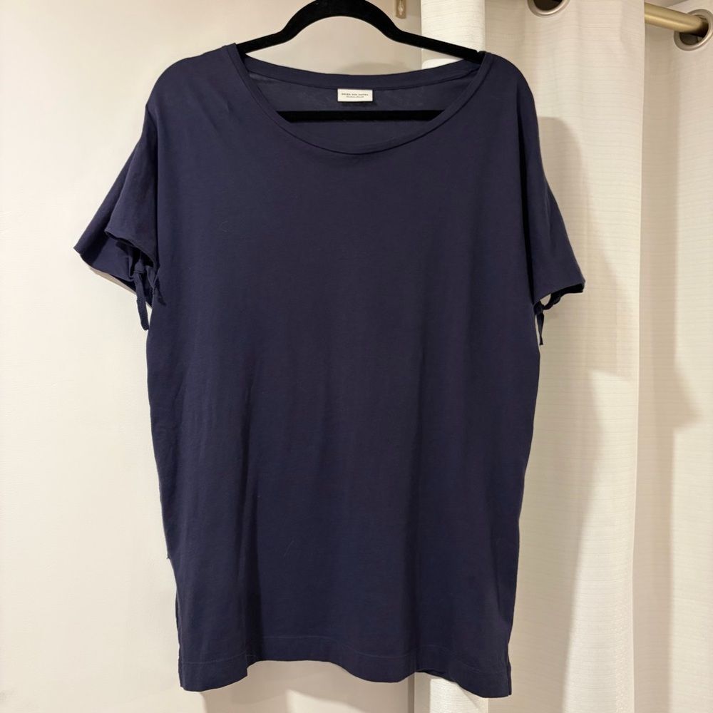 Dries Van Noten Oversized Navy T-shirt w/ Slit Details, Size XS Extra Small